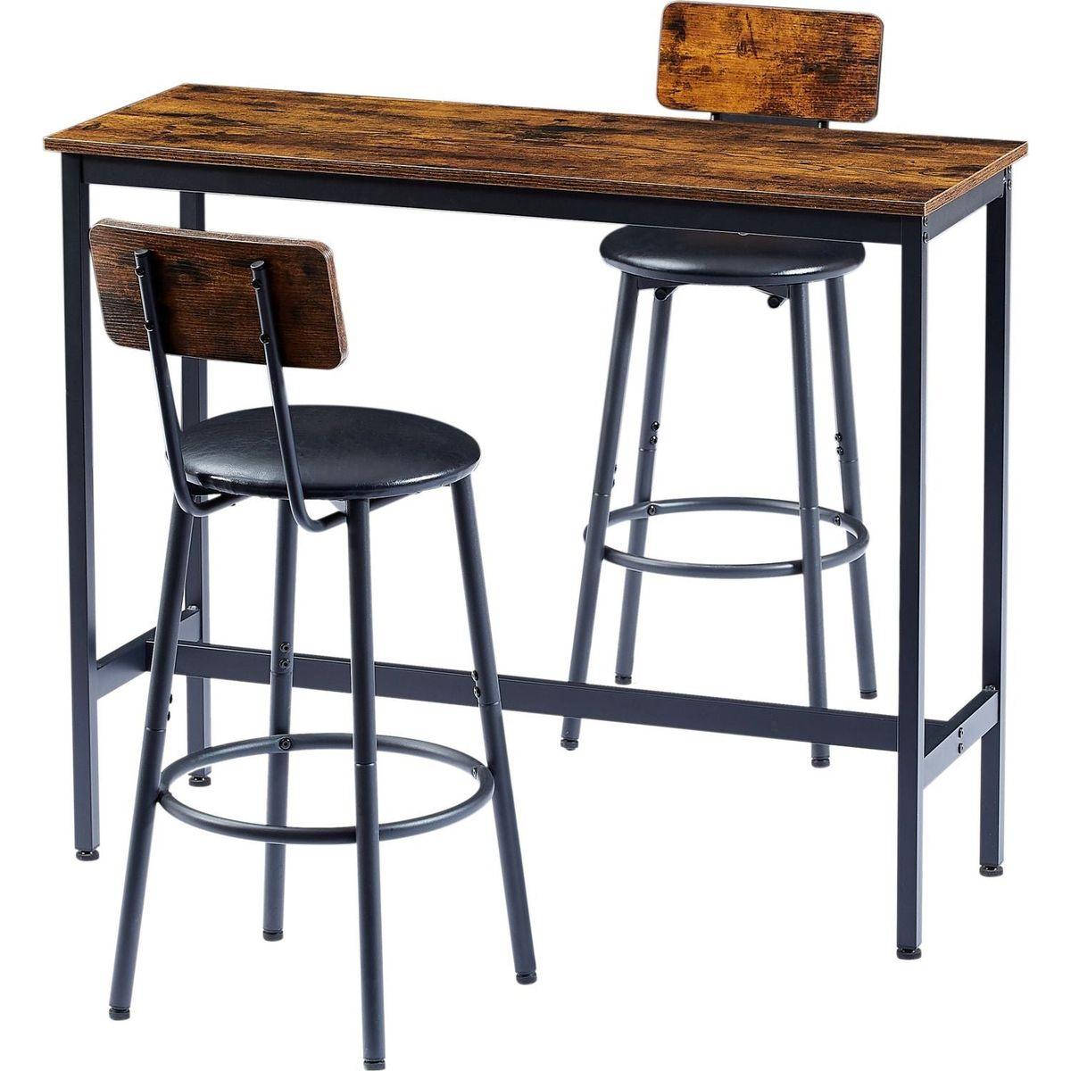 Bar Table Set with 2 Bar stools PU Soft seat with backrest, Rustic Brown, 43.31" L x 15.75" W x 35.43" H.