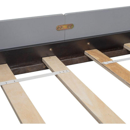 Twin Bed with Headboard, Footboard, Safeguards, Built-in Bed-end Book Storage Rack, Grey