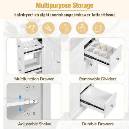 Contemporary White Bathroom Vanity Cabinet - 36x18x34 inches, 4 Drawers & 1 Cabinet Door, Multipurpose Storage, Resin Integrated Sink, Adjustable Shelves, Solid Wood Frame with MDF