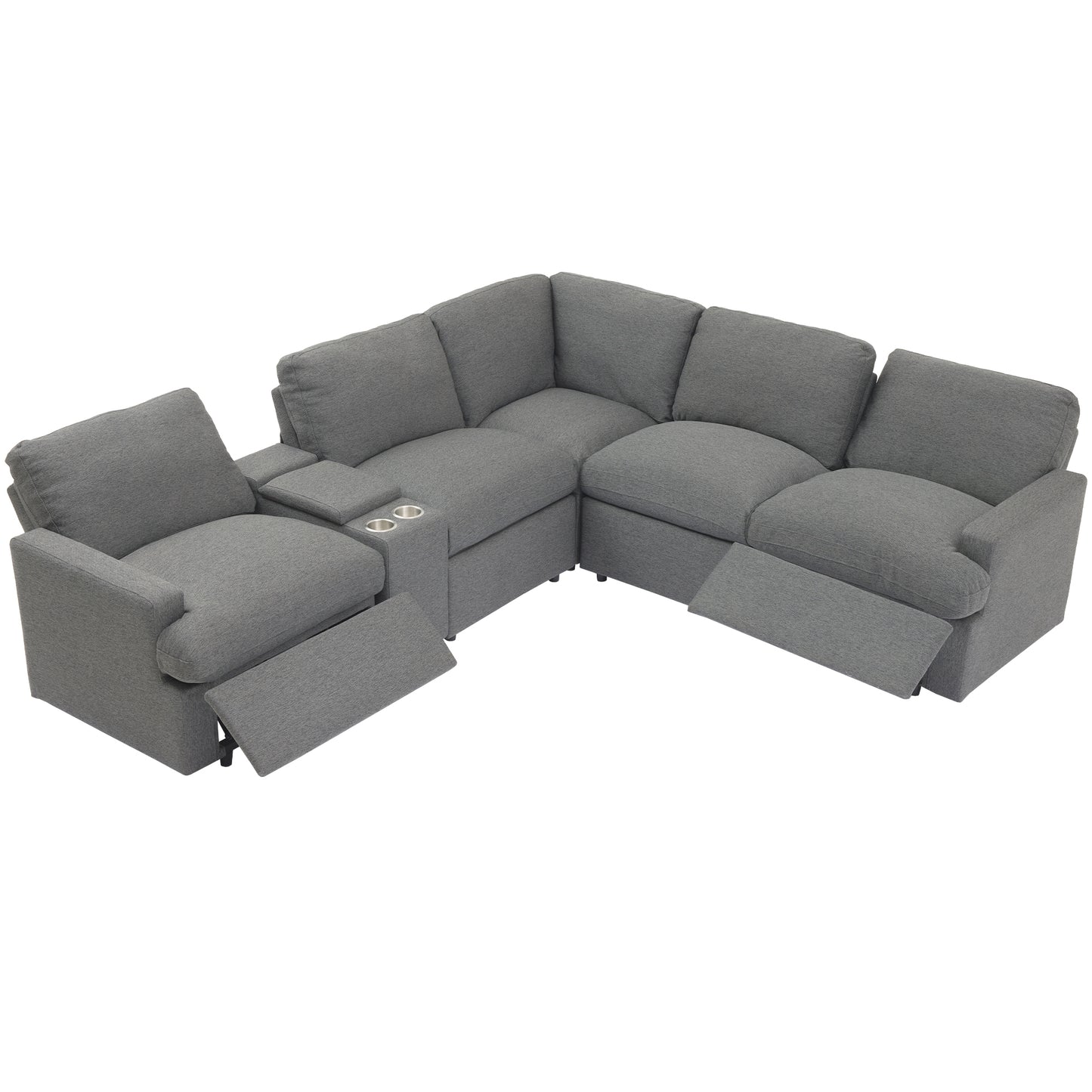 104" Power Recliner Corner Sofa Home Theater Reclining Sofa Sectional Couches with Storage Box, Cup Holders, USB Ports and Power Socket for Living Room, Dark Grey