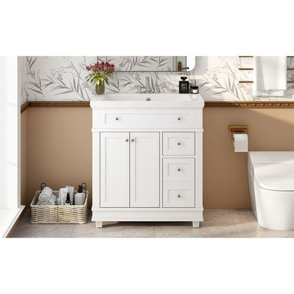 30" Bathroom Vanity Cabinet with Sink Combo Set, Undermount Resin Sink, Free Standing Vanity Set with 2 Drawers& Soft Closing Doors, Solid Wood Frame Bathroom Cabinet, White