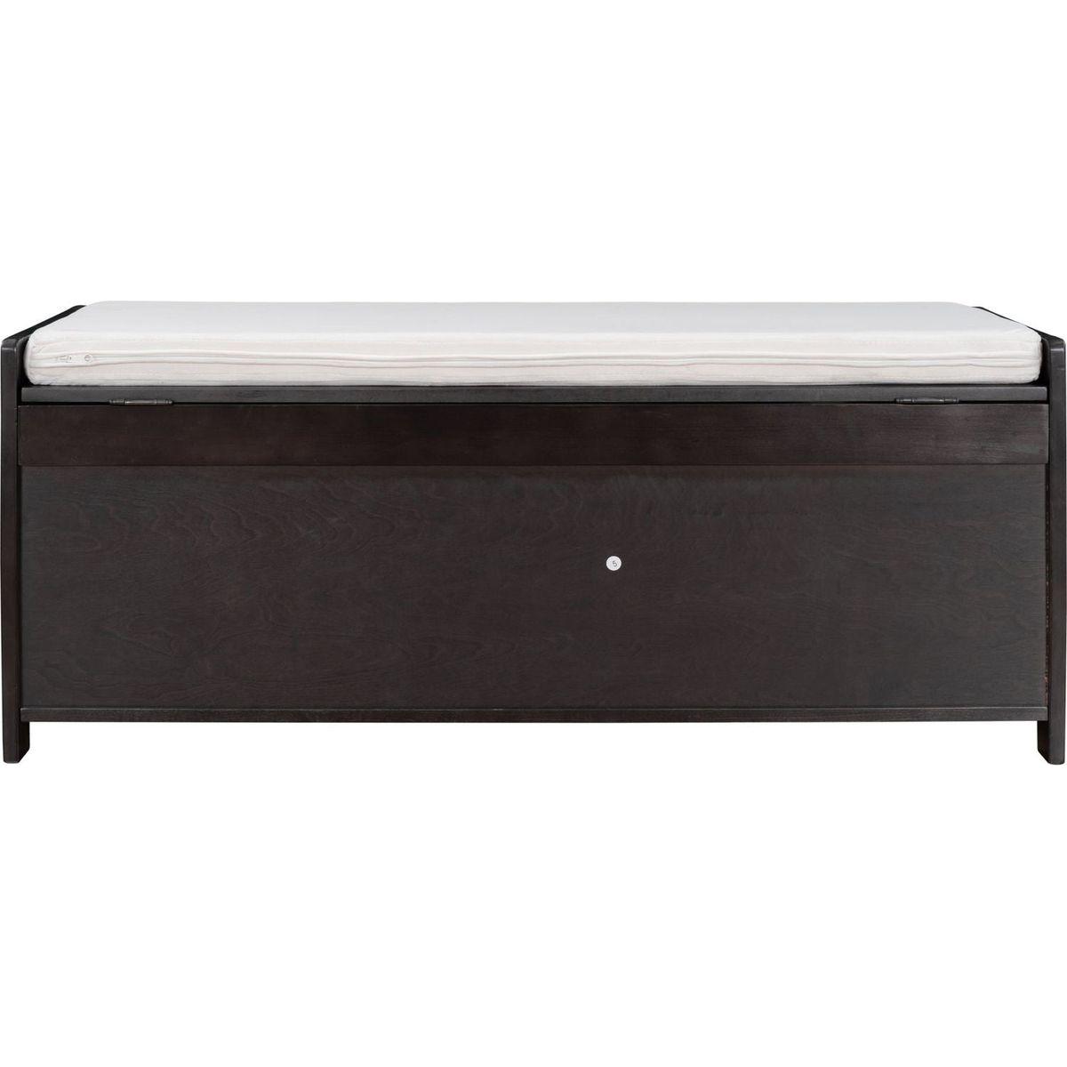 Storage Bench with 3 Shutter-shaped Doors, Shoe Bench with Removable Cushion and Hidden Storage Space (Espresso