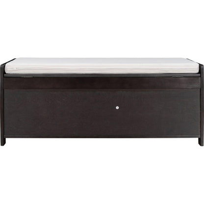 Storage Bench with 3 Shutter-shaped Doors, Shoe Bench with Removable Cushion and Hidden Storage Space (Espresso