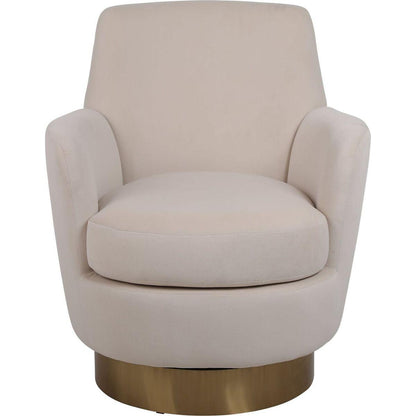 Velvet Swivel Barrel Chair, Swivel Accent Chairs Armchair for Living Room, Reading Chairs for Bedroom Comfy, Round Barrel Chairs with Gold Stainless Steel Base (Beige)
