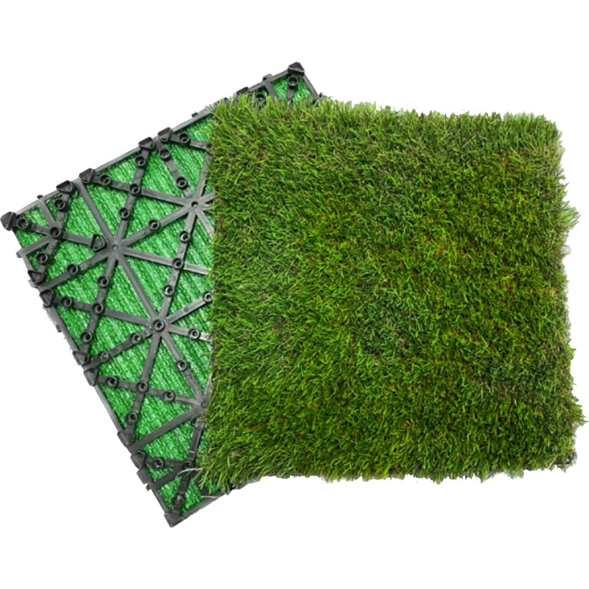 Artificial Grass Turf Tiles Interlocking Set of 35pcs, Fake Grass Tiles Self-draining for Pet Indoor/Outdoor Flooring Decor, 12x12in Dark Green