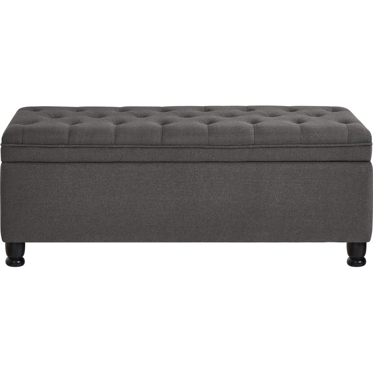 Upholstered tufted button storage bench, Linen fabric entry bench with spindle wooden legs, Bed bench- Dark Gray