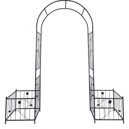 Metal Garden Arch with two plant stands 79.5" Wide x 86.6" High Climbing Plants Support Rose Arch Outdoor Black