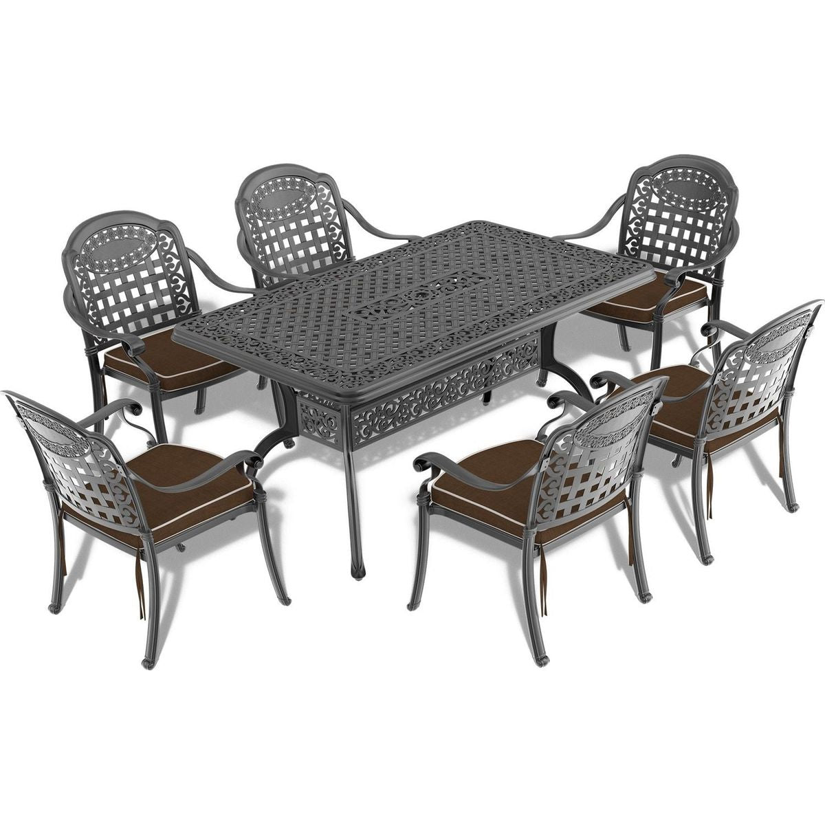 L59.05xW35.43-inch Cast Aluminum Patio Dining Table with Black Frame and Umbrella Hole