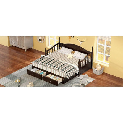 Wooden Twin Size Daybed with Twin Size Trundle, Extendable Daybed with Two Storage Drawers, Espresso