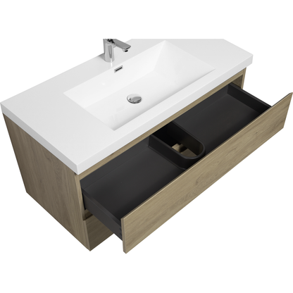 42" Floating Bathroom Vanity with Sink, Modern Wall-Mounted Bathroom Storage Vanity Cabinet with Resin Top Basin and Soft Close Drawers, Natural Oak