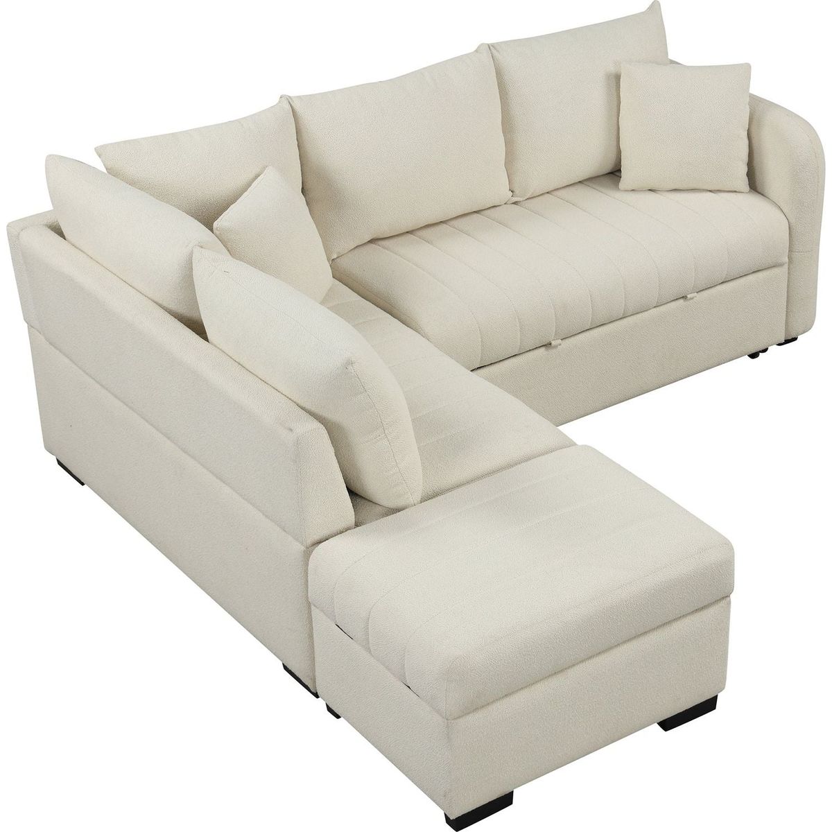 82.6" L-shaped Sectional Pull Out Sofa Bed Sleeper Sofa with Two USB Ports, Two Power Sockets and a Movable Storage Ottoman, Beige
