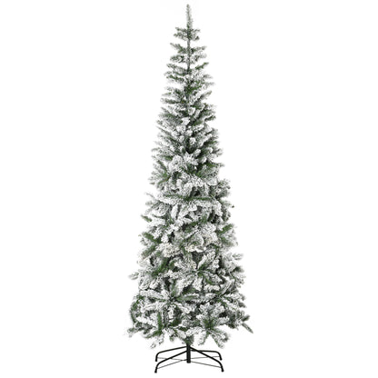 HOMCOM 7.5ft Unlit Snow-Flocked Slim Pine Artificial Christmas Tree with Realistic Branches and 668 Tips