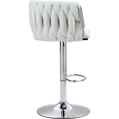 360 Fabric cover Swivel Bar Stools Set of 2, Adjustable Counter Height Bar Chairs with Woven Back & Footrest,Silver chromed Bar Stools for Kitchen Island, Cafe, Pub (Beige)