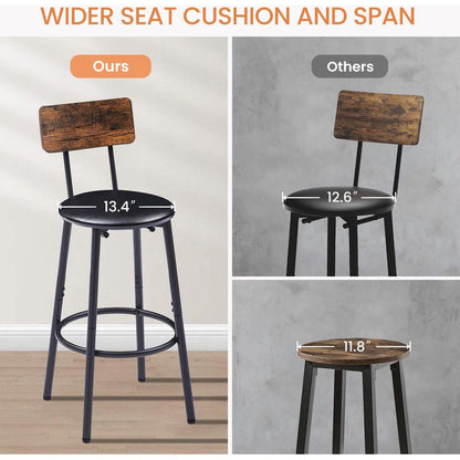 Bar Table Set with 2 Bar stools PU Soft seat with backrest, Rustic Brown, 43.31" L x 15.75" W x 35.43" H.