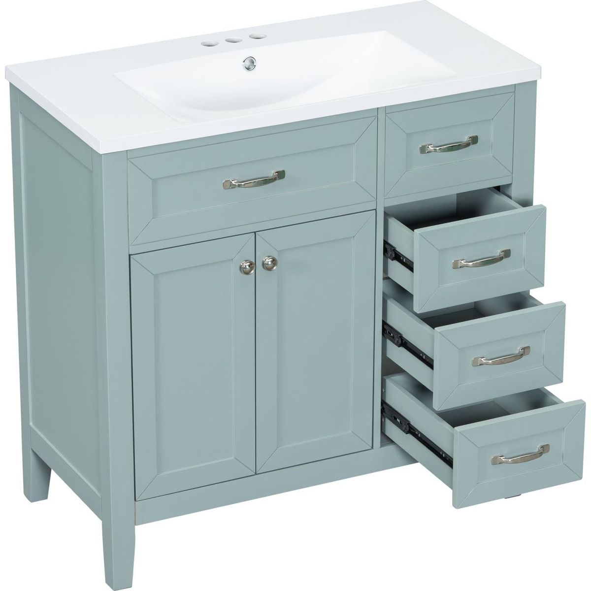 36" Bathroom Vanity with Sink Combo, Green Bathroom Cabinet with Drawers, Solid Frame and MDF Board