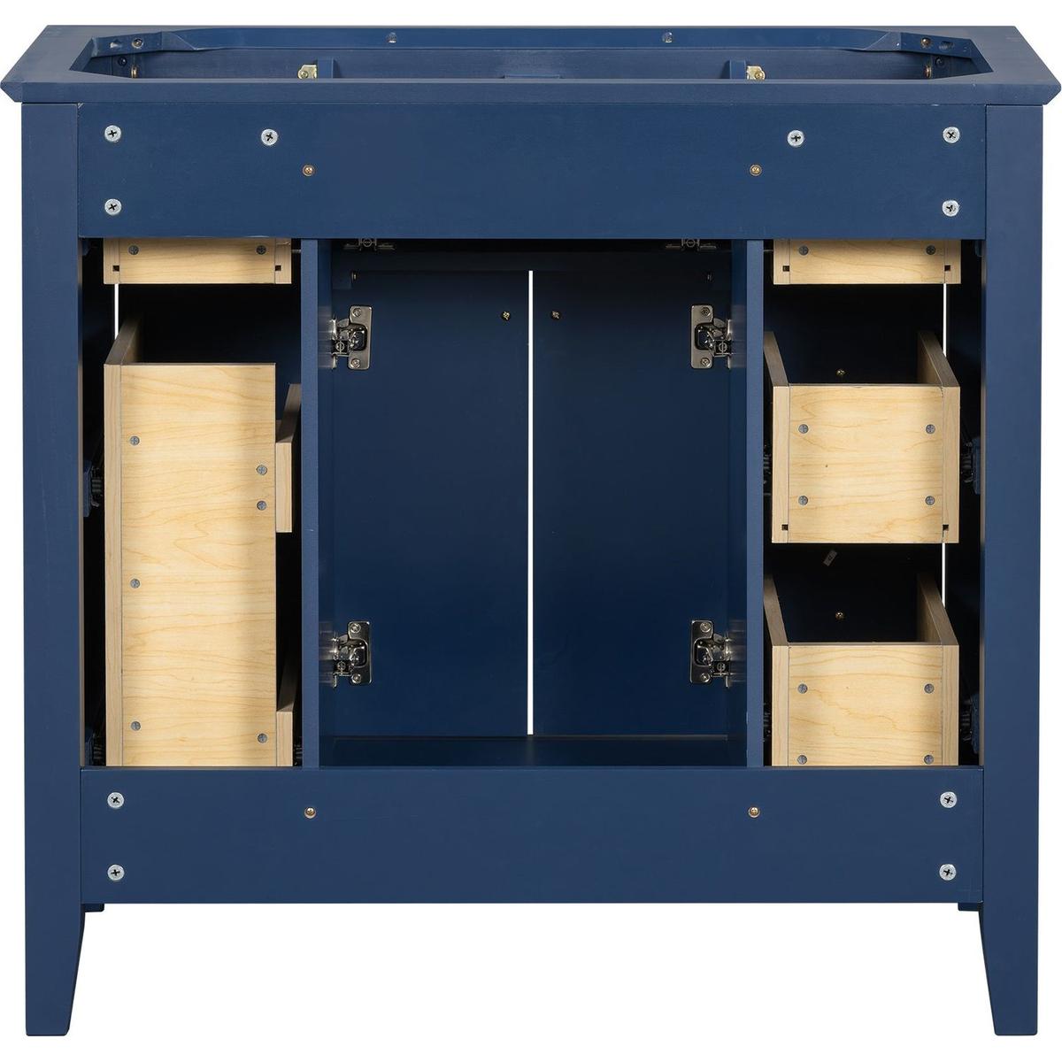 36" Bathroon Vanity without Sink, Modern Freestanding Single Bathroom Cabinet with 6 Drawers & 2 Cabinets, Storage Cabinet for Bathroom, Solid Wood Frame Vanity Set, Blue (NOT INCLUDE SINK)