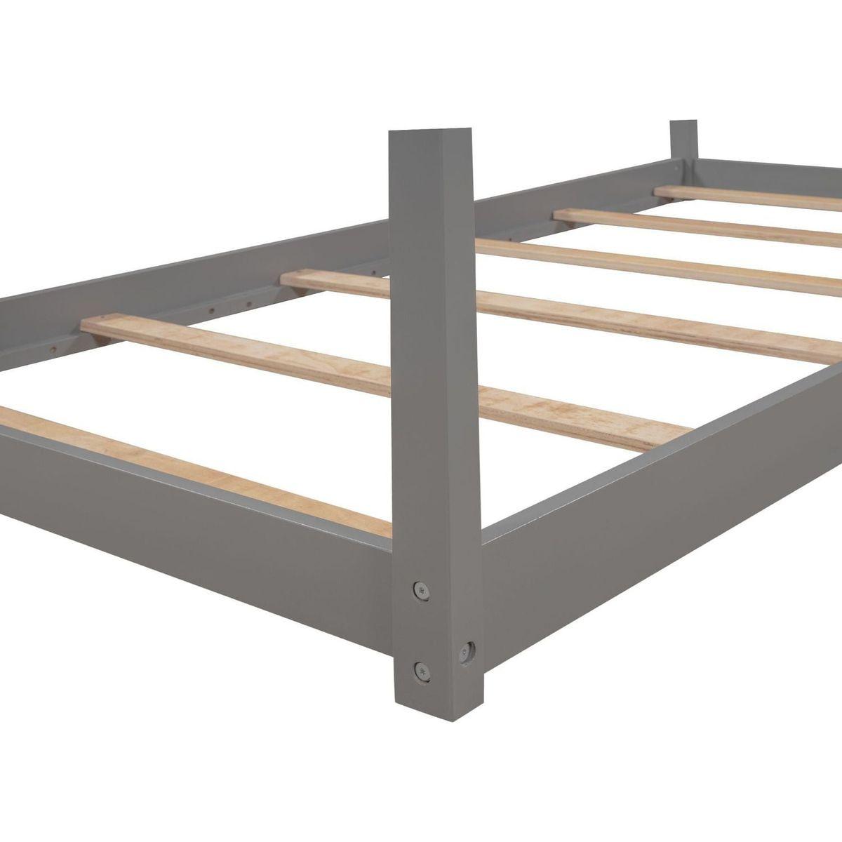Twin Size Wooden House Bed, Gray(New)