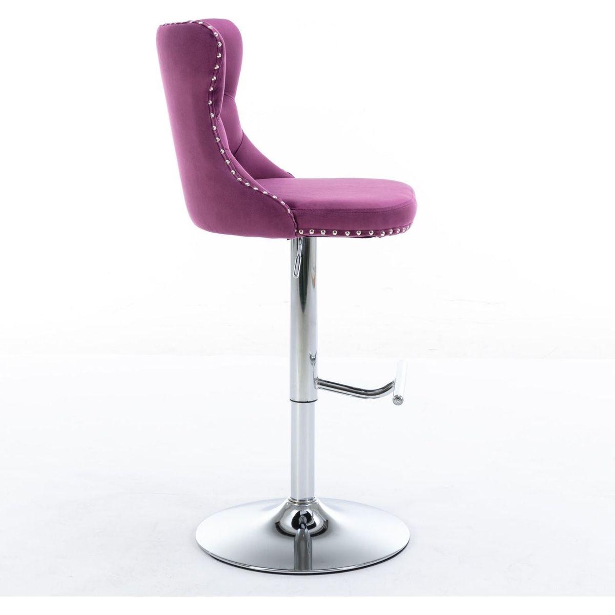 Swivel Velvet Barstools Adjusatble Seat Height from 25-33 Inch, Chrome base Bar Stools with Backs Comfortable Tufted for Home Pub and Kitchen Island, Purple,Set of 2