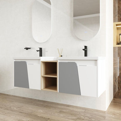 60 Inch Wall-Mounted Bathroom Vanity With Sink,, and A Small Storage Shelves (KD-Packing)