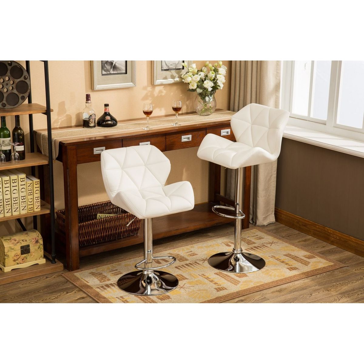 Glasgow Contemporary Tufted Adjustable Height Hidraulic Bar Stools, Set of 2, White