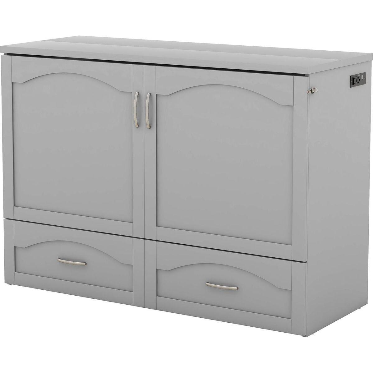 Full Size Murphy Bed Wall Bed with drawer and a set of Sockets & USB Ports, Pulley Structure Design, Gray
