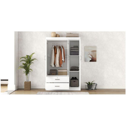 3-Door Wardrobe with 2 Drawers, White