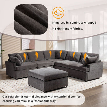 Modern Large U-Shape Sectional Sofa, with Removable Ottomans for Living Room (6-Seater)