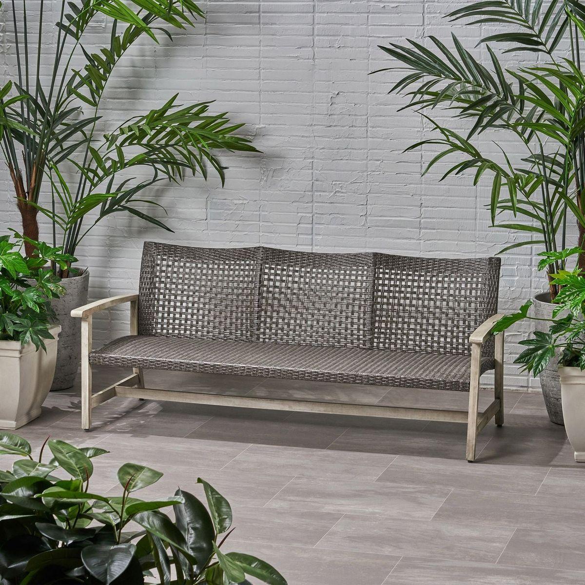 HAMPTON WOOD + WICKER 3 SEATER