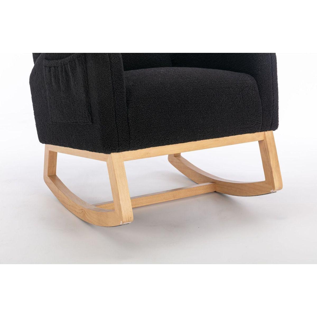 Teddy Fabric Rocking Chair With Packet Wood Legs,Black