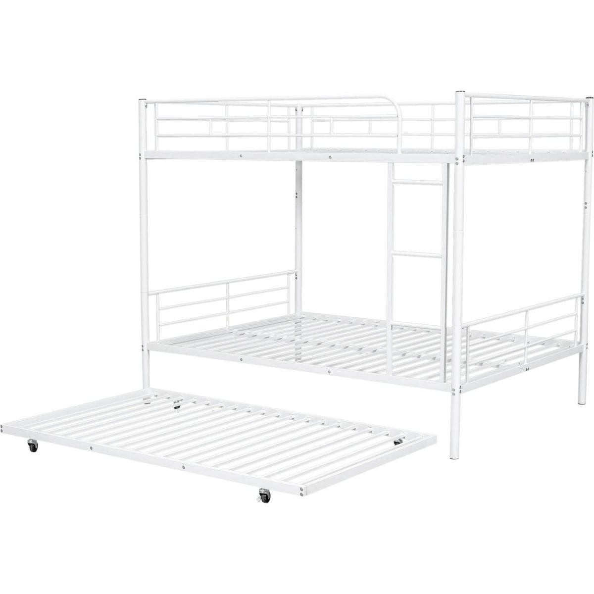 Full Over Full Metal Bunk Bed with Trundle, White