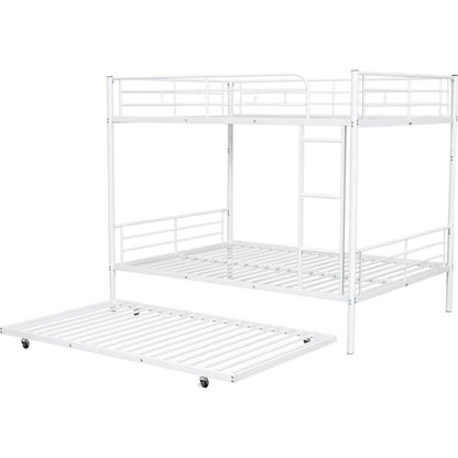 Full Over Full Metal Bunk Bed with Trundle, White
