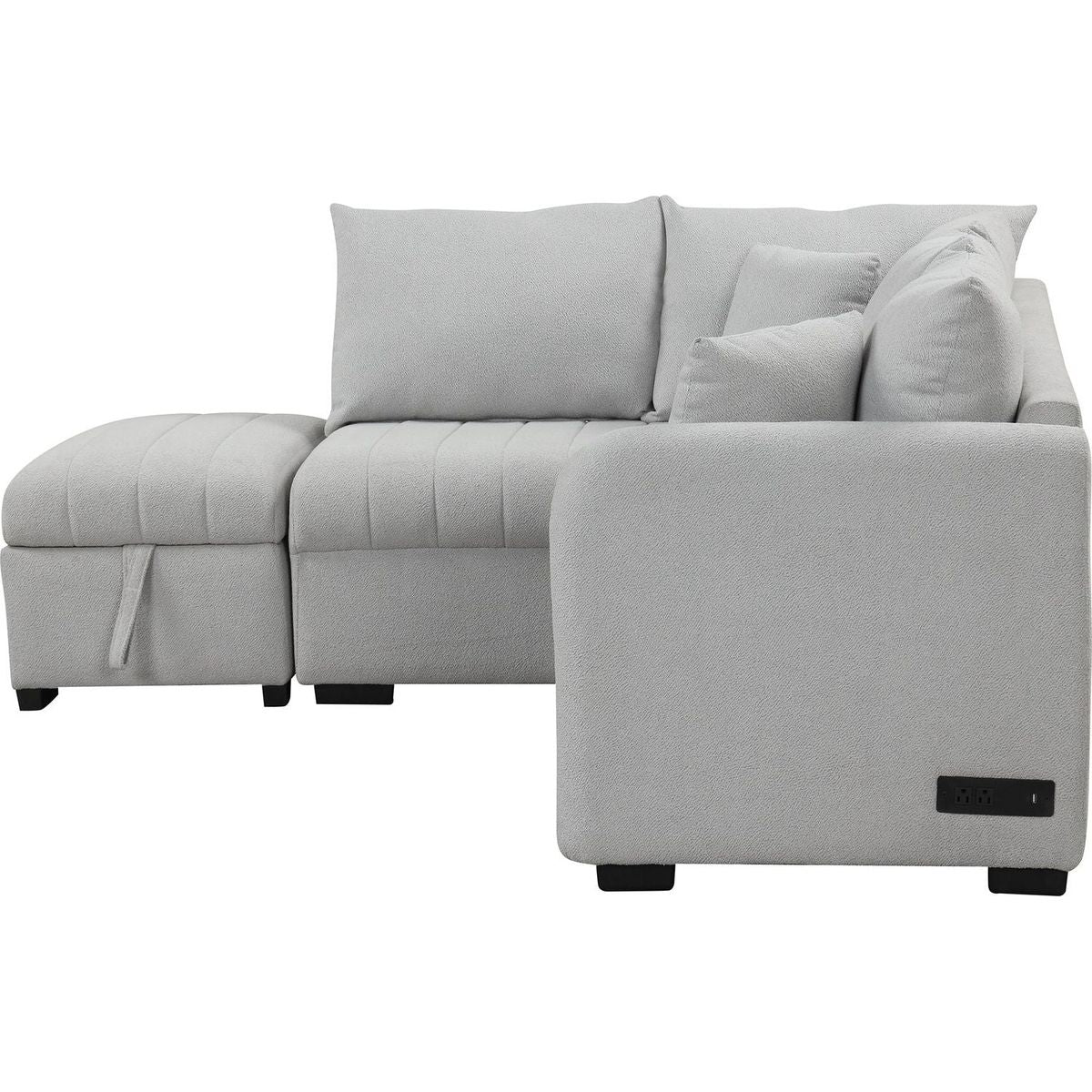 82.6" L-shaped Sectional Pull Out Sofa Bed Sleeper Sofa with Two USB Ports, Two Power Sockets and a Movable Storage Ottoman, Gray