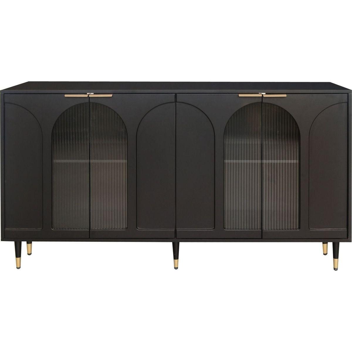 Accent Cabinet Black Lacquered Wooden Cabinet with 4 Glass Doors Sideboard Buffet Server Cabinet Storage Cabinet, for Living Room, Entryway, Hallway, Office, Kitchen and Dining Room