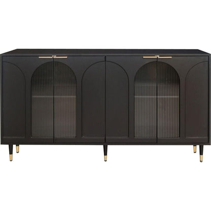 Accent Cabinet Black Lacquered Wooden Cabinet with 4 Glass Doors Sideboard Buffet Server Cabinet Storage Cabinet, for Living Room, Entryway, Hallway, Office, Kitchen and Dining Room