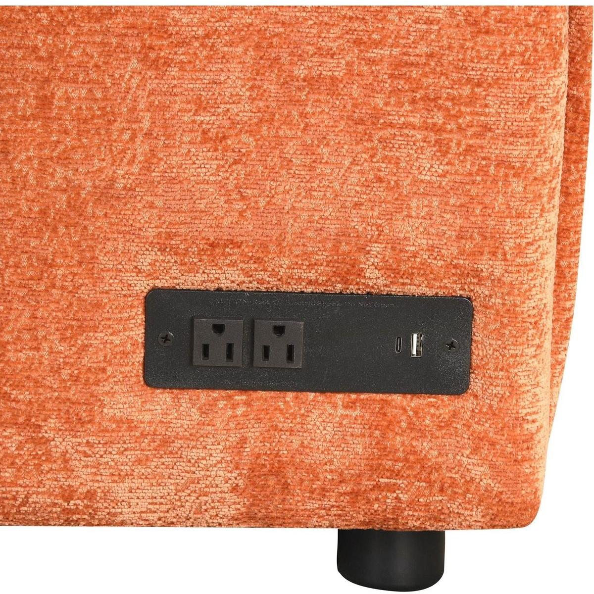 82.67"Convertible Sofa Bed Sectional Sofa Sleeper L-shaped Sofa with a Storage Ottoman,Two Pillows, Two Power Sockets and Two USB Ports for Living Room, Orange