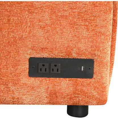 82.67"Convertible Sofa Bed Sectional Sofa Sleeper L-shaped Sofa with a Storage Ottoman,Two Pillows, Two Power Sockets and Two USB Ports for Living Room, Orange