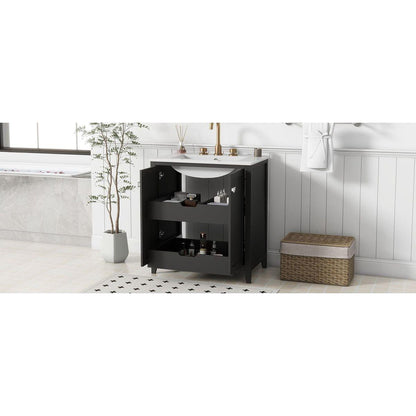 30inch Freestanding Bathroom Vanity Combo with Ceramic Sink Shaker Style Vanities -2 Doors and 2 Drawers