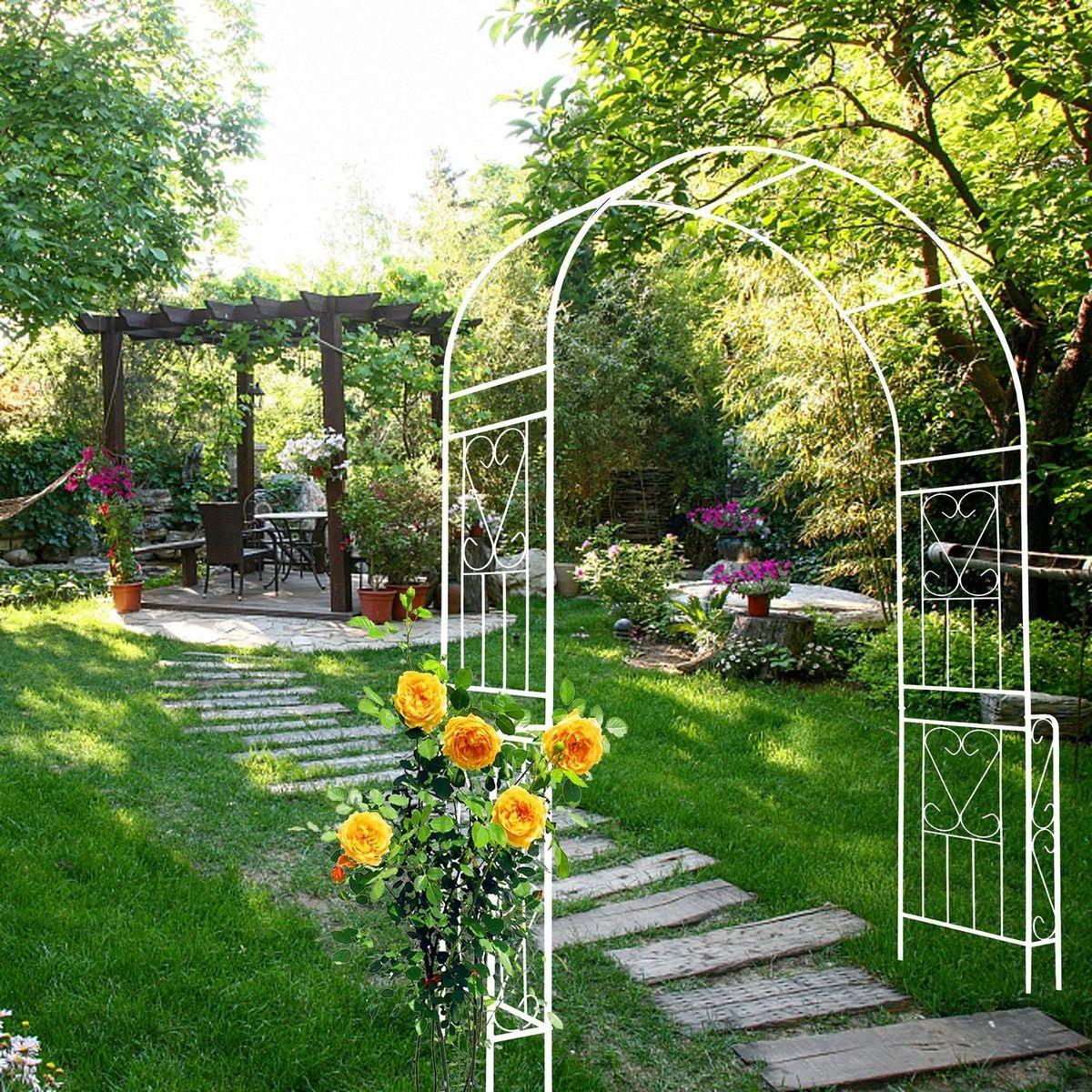 Metal Garden Arch W55" x H94.5" Garden Arbor Trellis Climbing Plants Support Rose Arch Outdoor Arch White
