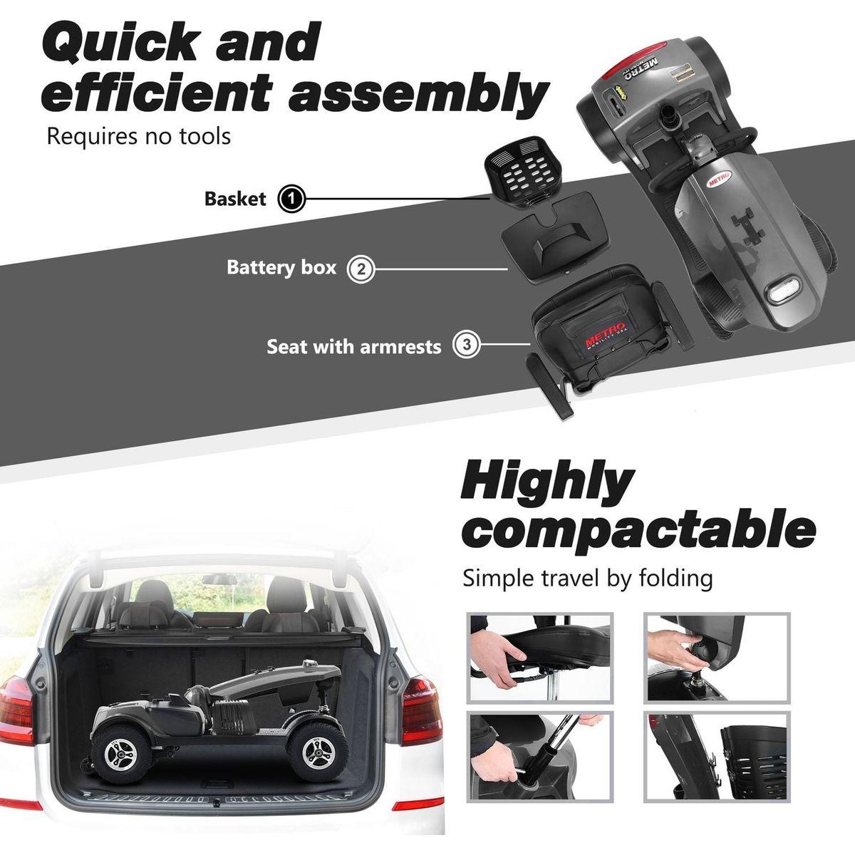 MAX PLUS GREY 4 Wheels Outdoor Compact Mobility Scooter with 2pcsx20AH Lead acid Battery, 16Miles, USB Charger Port & Cup Holders, 300W Motor