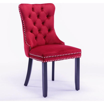 Classic Velvet Dining Chairs, High-end Tufted Solid Wood Contemporary Velvet Upholstered Dining Chair with Wood Legs Nailhead, SET OF 2,Burgundy, Wine Red