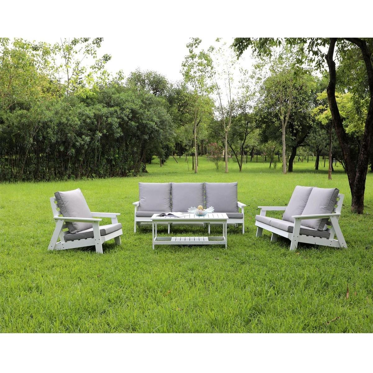 HIPS All-Weather Outdoor Single Sofa with Cushion, White/Grey