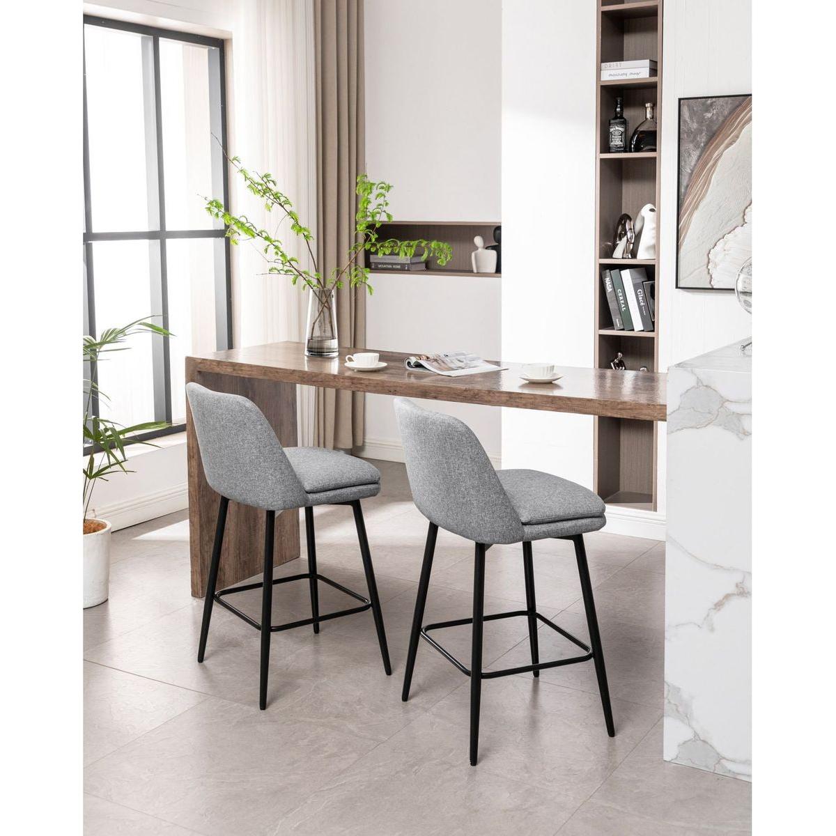 Counter Height Swivel Bar Stools Set of 2, 360 Swivel Upholstered Barstools with Back and Metal Legs, 25.6" Seat Height,Counter Stools for Kitchen Island and Pub,Linen Cloth,Grey
