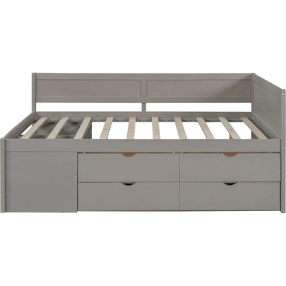 Full Size Daybed with Drawers and Shelves, Gray