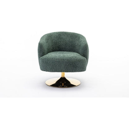 Chenille Fabric Accent Swivel Chair With Gold Metal Round Base,Green