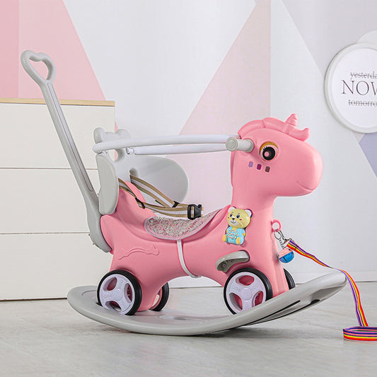 Rocking Horse for Toddlers, Balance Bike Ride On Toys with Push Handle, Backrest and Balance Board for Baby Girl and Boy, Unicorn Kids Riding Birthday (Pink)