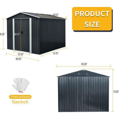 8ft x 10ft Outdoor Metal Storage Shed with Floor Base,Black