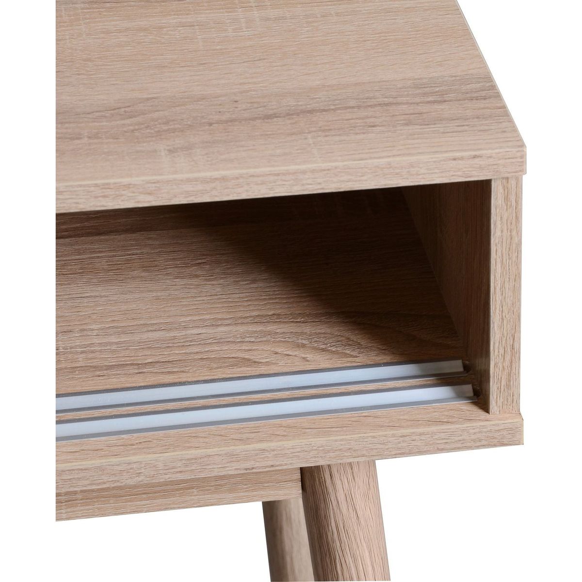 Entryway Table with 2 White Sliding Doors, Console Table with Storage Space and Wood Legs,Sofa Table Behind Couch for Hallway, Living Room, Natural Color