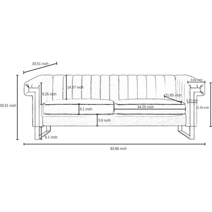 SOFA Modern Cream Velvet Sofa with Gold Accents - Sleek Channel-Tufted Upholstery, 3-Seat Couch for Living Room and Office Decor