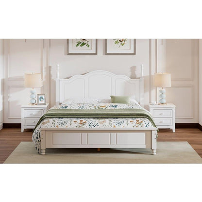 Queen Size Wood Platform Bed Frame,Retro Style Platform Bed with Wooden Slat Support,White
