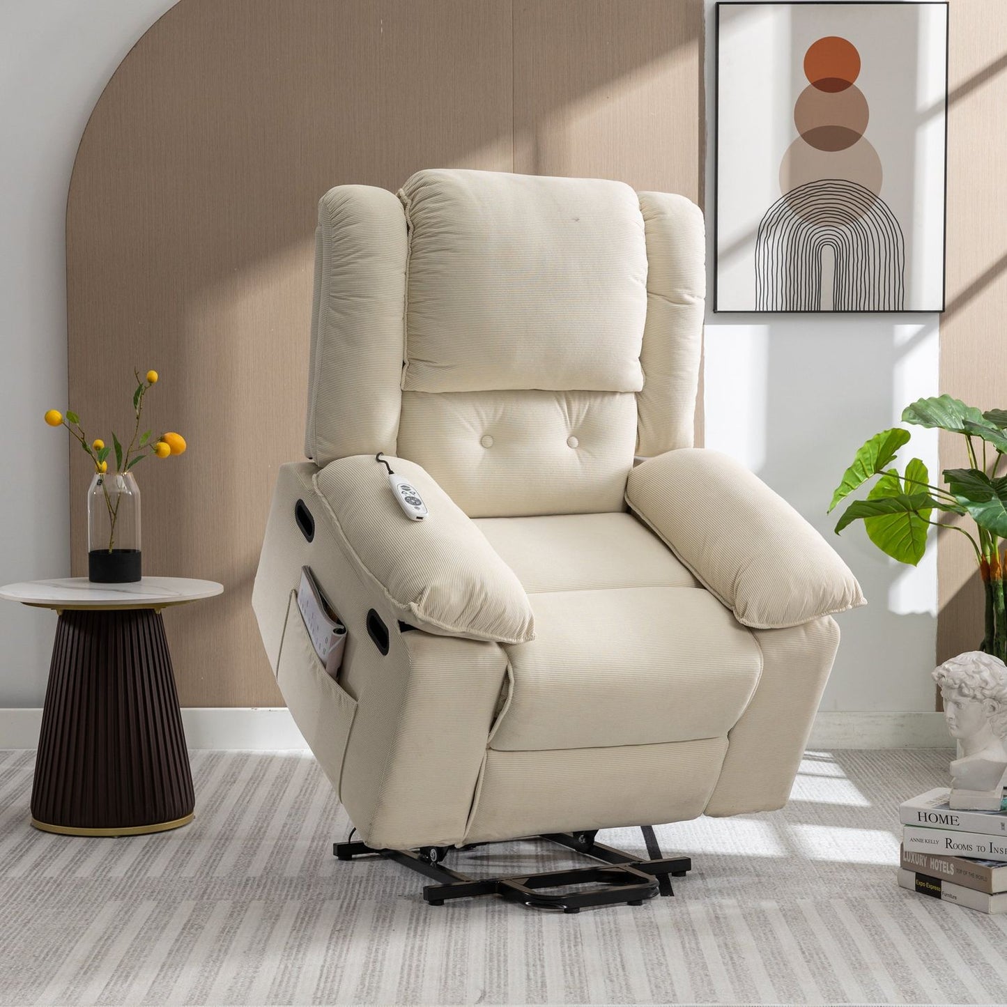 Massage Recliner,Power Lift Chair for Elderly with Adjustable Massage and Heating Function,Recliner Chair with Infinite Position and Side Pocket for Living Room, Beige